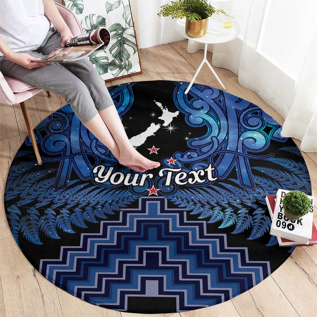 Personalised Aotearoa Matariki Round Carpet Blue Fern Maori Poutama