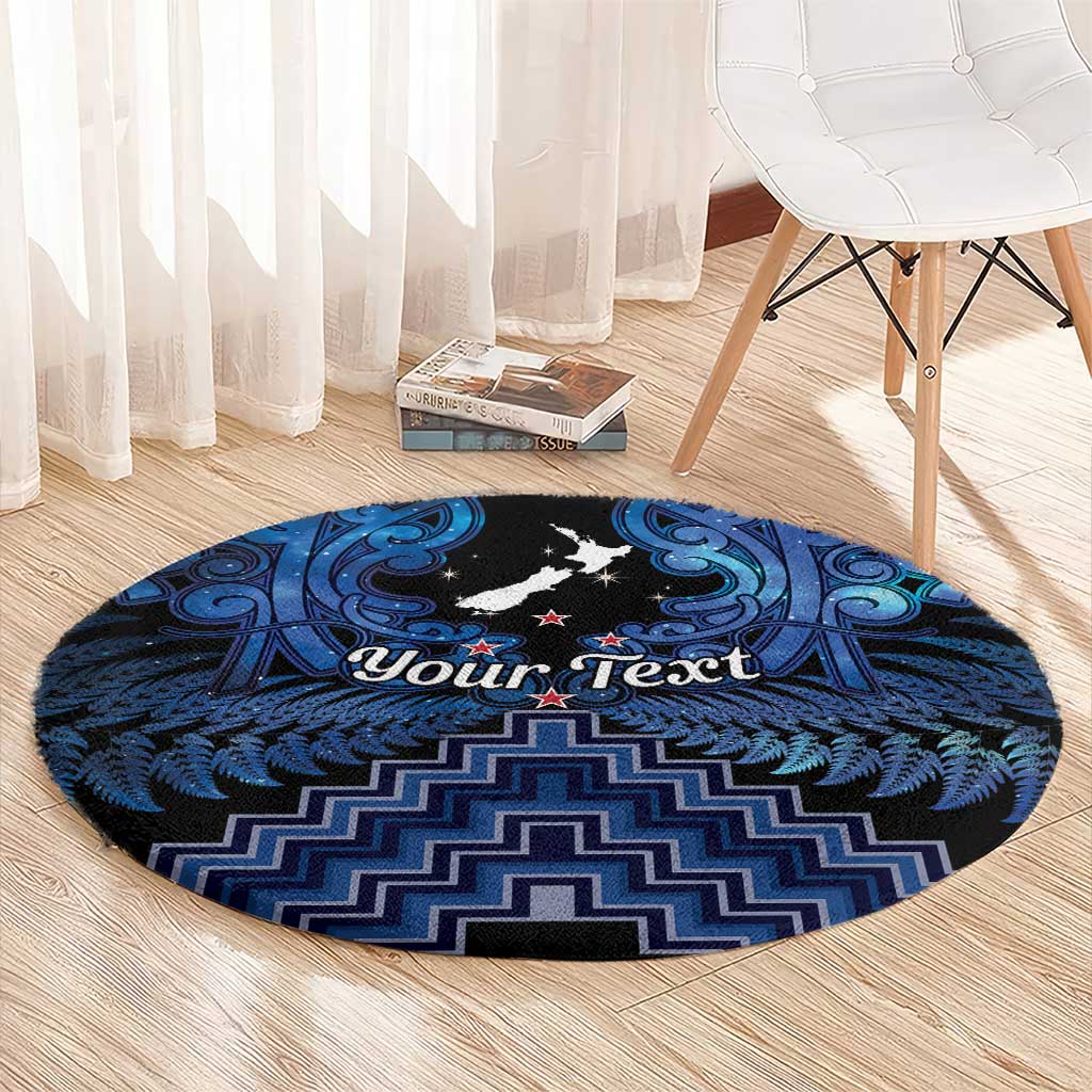 Personalised Aotearoa Matariki Round Carpet Blue Fern Maori Poutama
