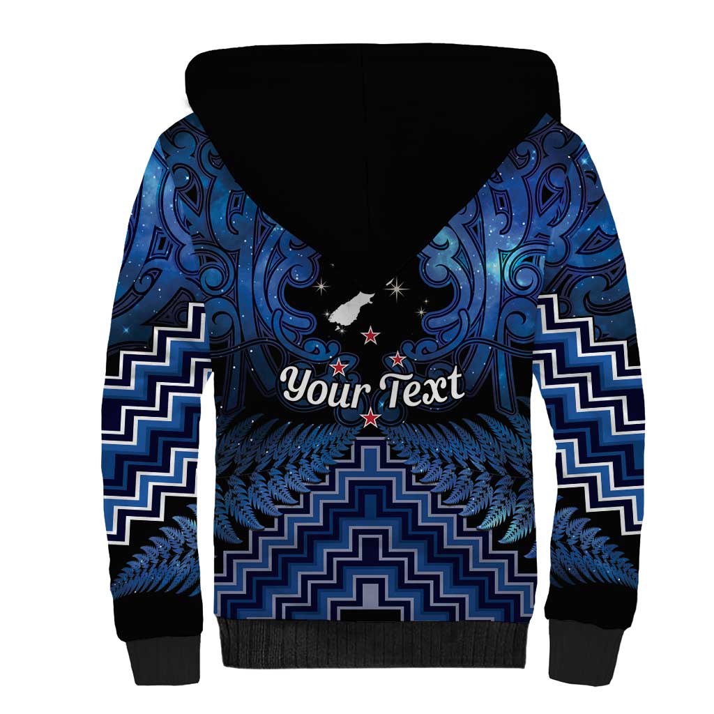 Personalised Aotearoa Matariki Sherpa Hoodie Blue Fern Maori Poutama