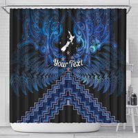 Personalised Aotearoa Matariki Shower Curtain Blue Fern Maori Poutama