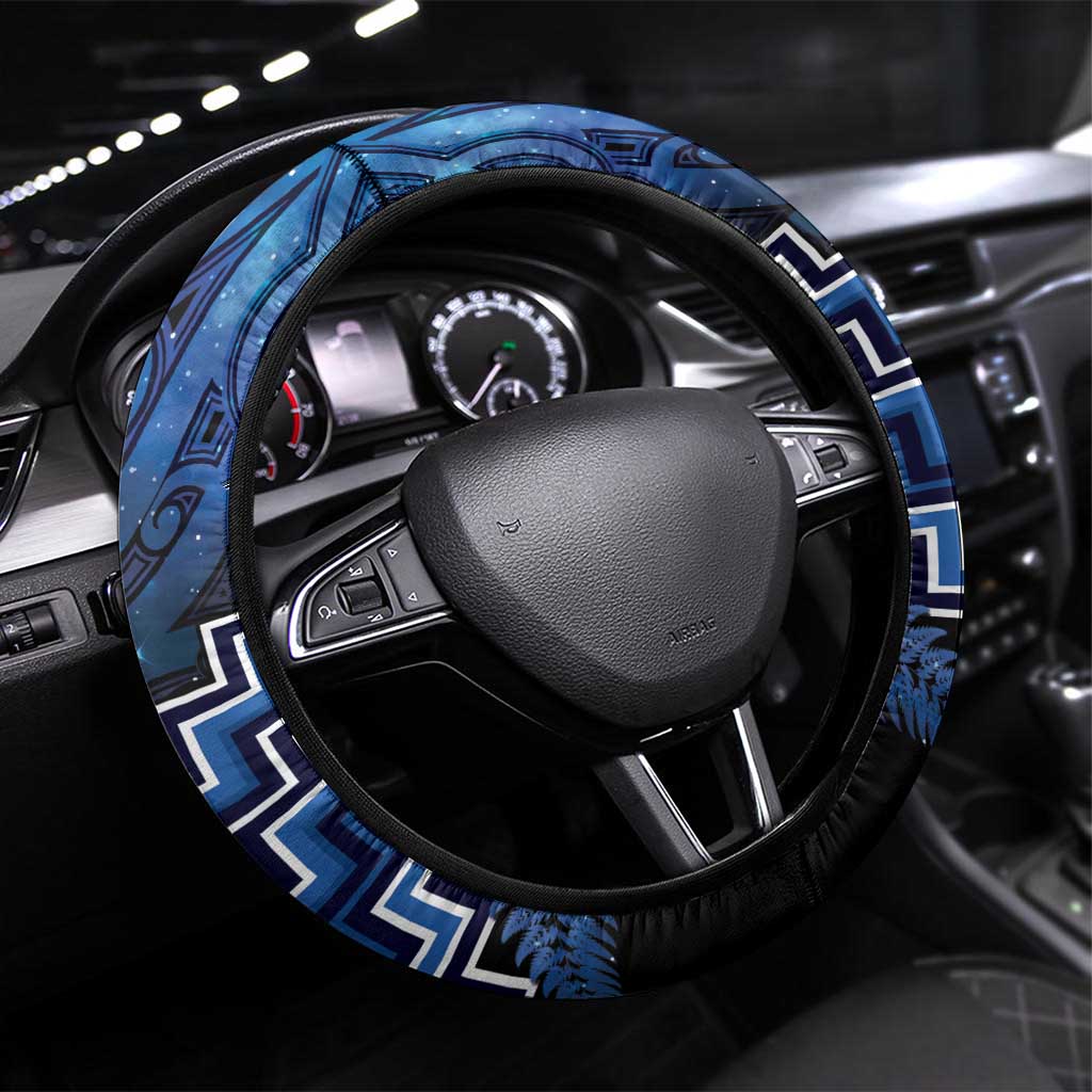 Aotearoa Matariki Steering Wheel Cover Blue Fern Maori Poutama