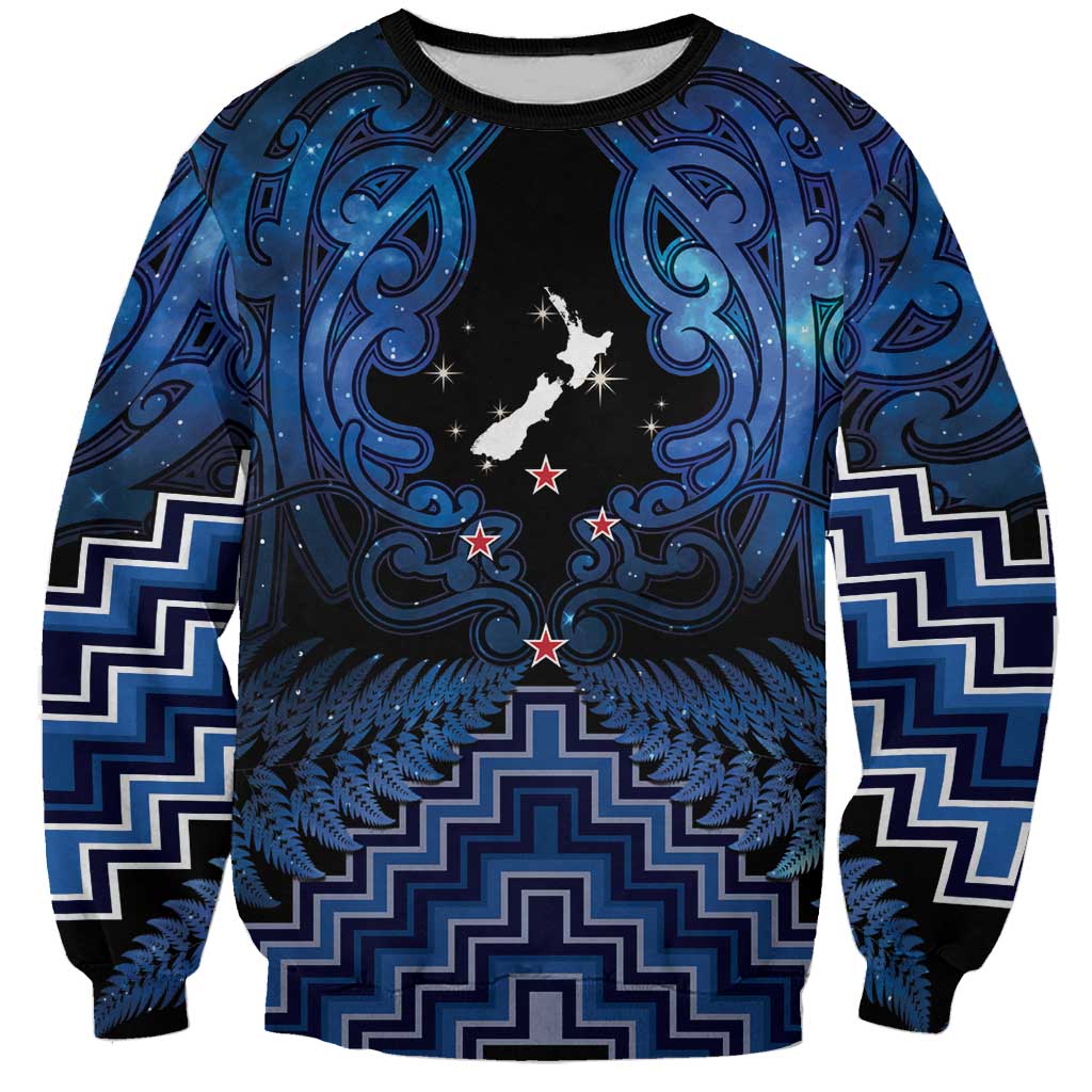 Personalised Aotearoa Matariki Sweatshirt Blue Fern Maori Poutama
