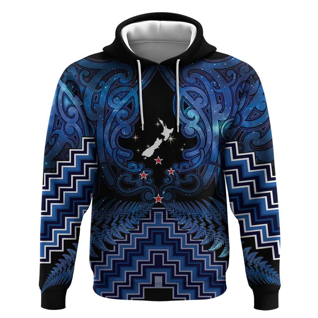 Personalised Aotearoa Matariki Zip Hoodie Blue Fern Maori Poutama