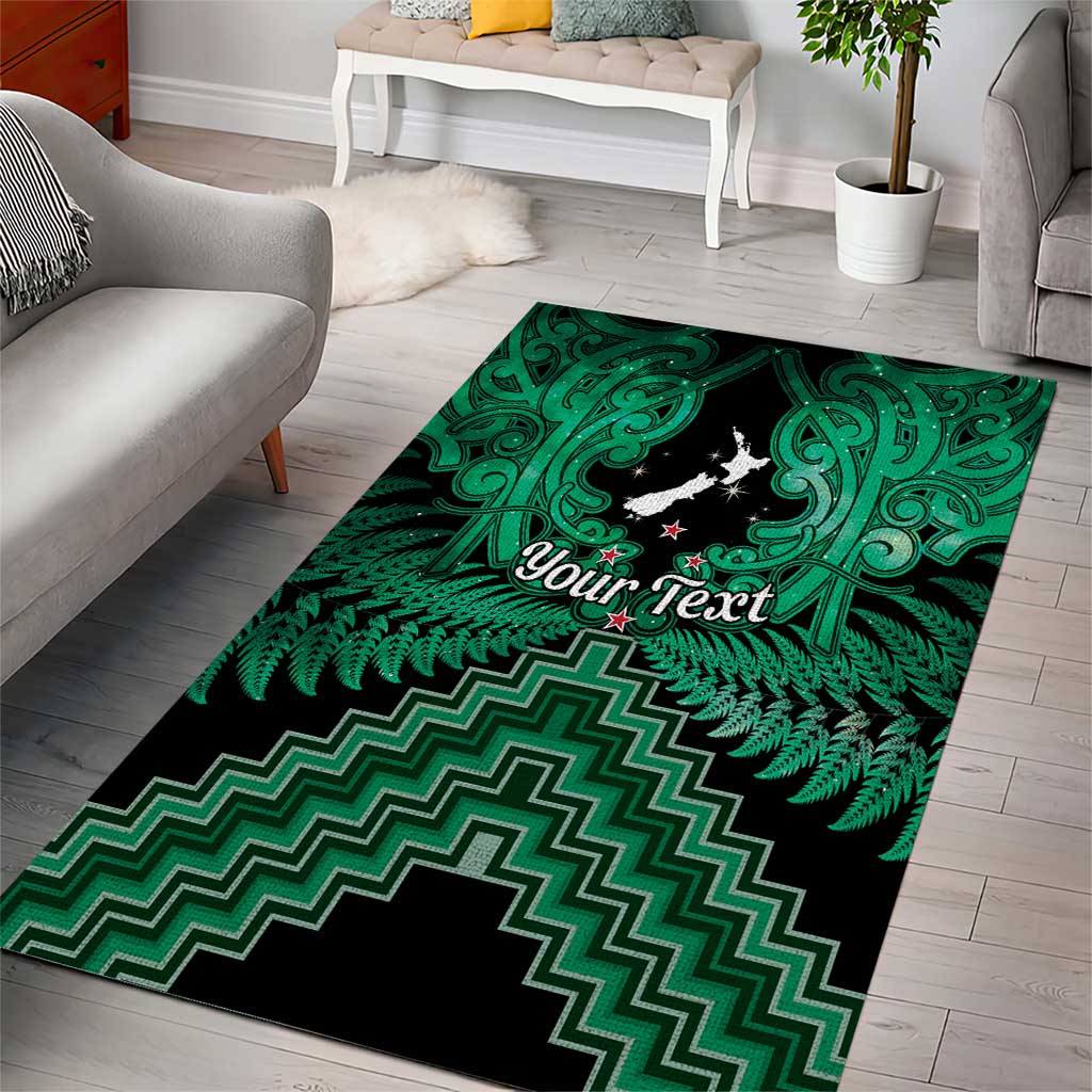Personalised Aotearoa Matariki Area Rug Green Fern Maori Poutama
