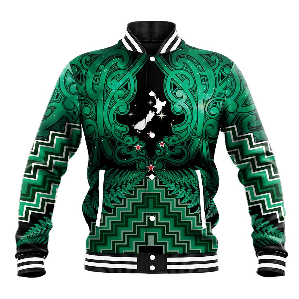 Personalised Aotearoa Matariki Baseball Jacket Green Fern Maori Poutama