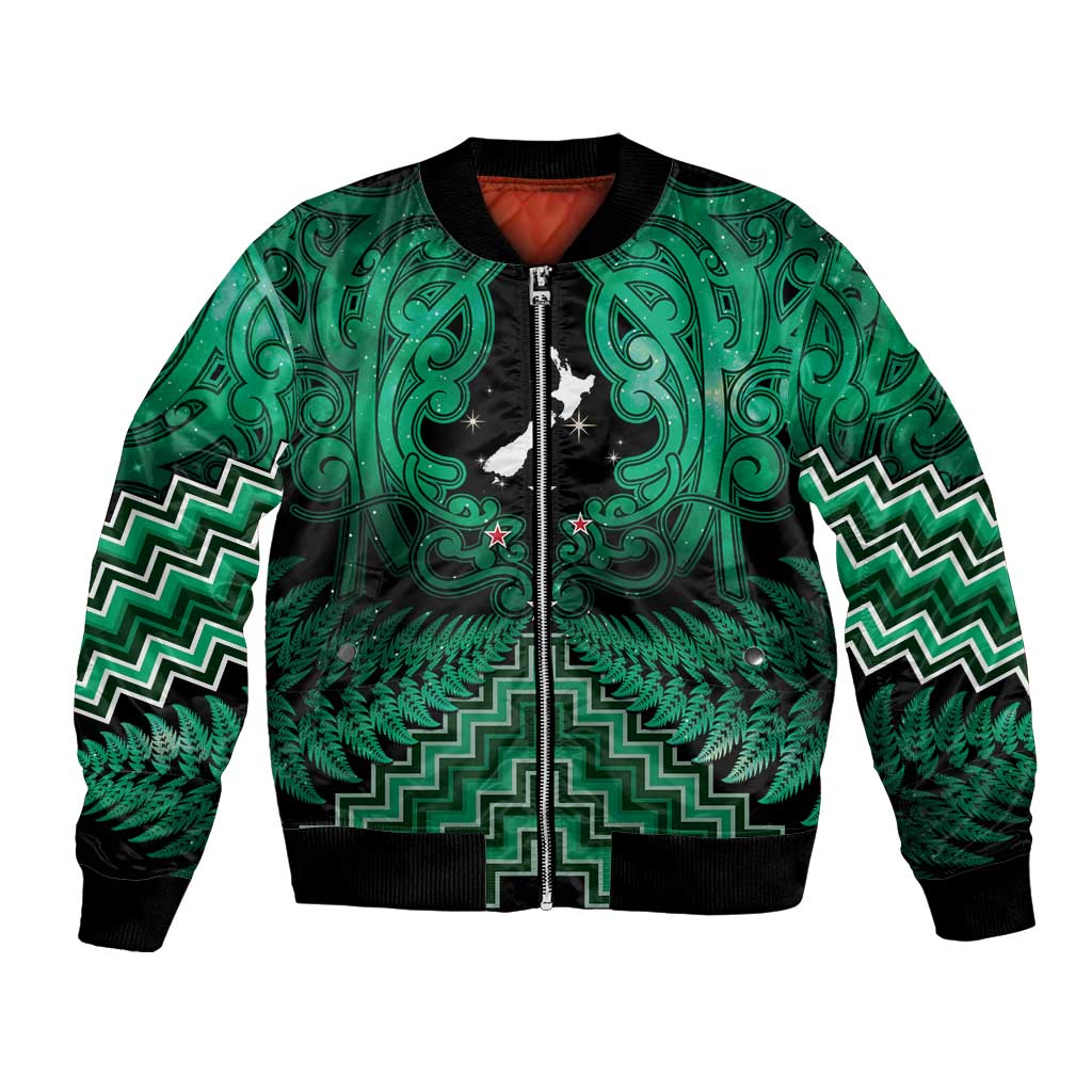 Personalised Aotearoa Matariki Bomber Jacket Green Fern Maori Poutama