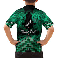 Personalised Aotearoa Matariki Family Matching Long Sleeve Bodycon Dress and Hawaiian Shirt Green Fern Maori Poutama