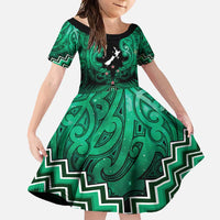 Personalised Aotearoa Matariki Family Matching Long Sleeve Bodycon Dress and Hawaiian Shirt Green Fern Maori Poutama