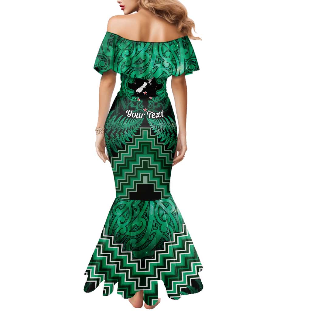 Personalised Aotearoa Matariki Family Matching Mermaid Dress and Hawaiian Shirt Green Fern Maori Poutama