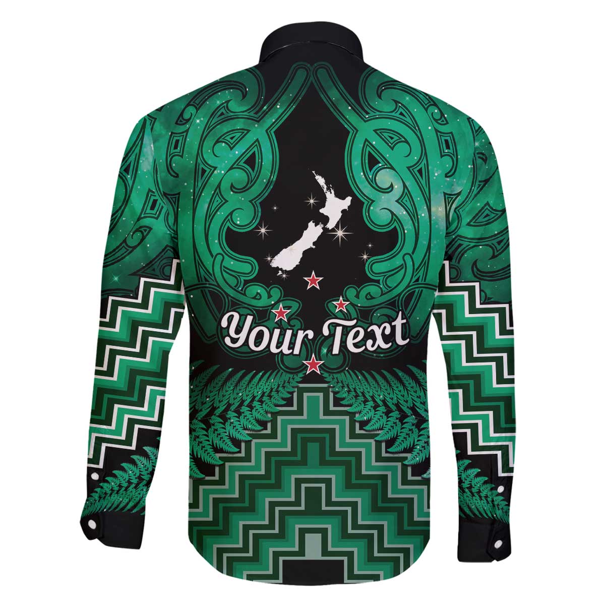 Personalised Aotearoa Matariki Family Matching Off The Shoulder Long Sleeve Dress and Hawaiian Shirt Green Fern Maori Poutama