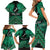 Personalised Aotearoa Matariki Family Matching Short Sleeve Bodycon Dress and Hawaiian Shirt Green Fern Maori Poutama
