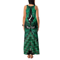 Personalised Aotearoa Matariki Family Matching Tank Maxi Dress and Hawaiian Shirt Green Fern Maori Poutama