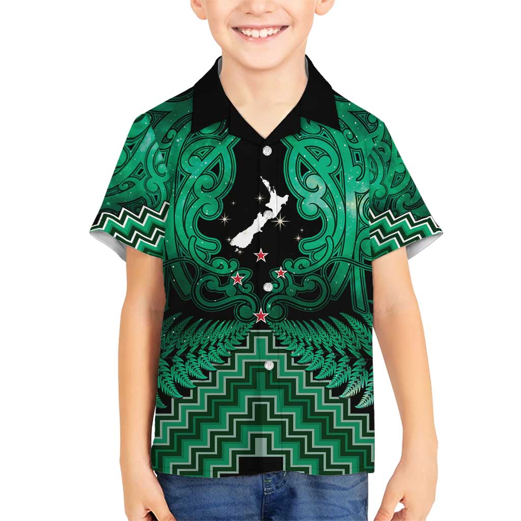 Personalised Aotearoa Matariki Family Matching Tank Maxi Dress and Hawaiian Shirt Green Fern Maori Poutama