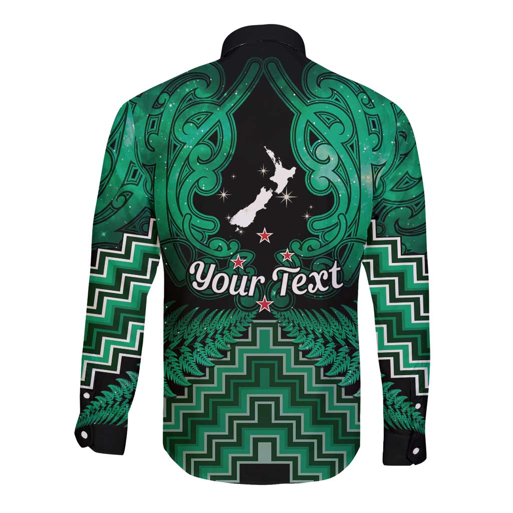 Personalised Aotearoa Matariki Long Sleeve Button Shirt Green Fern Maori Poutama