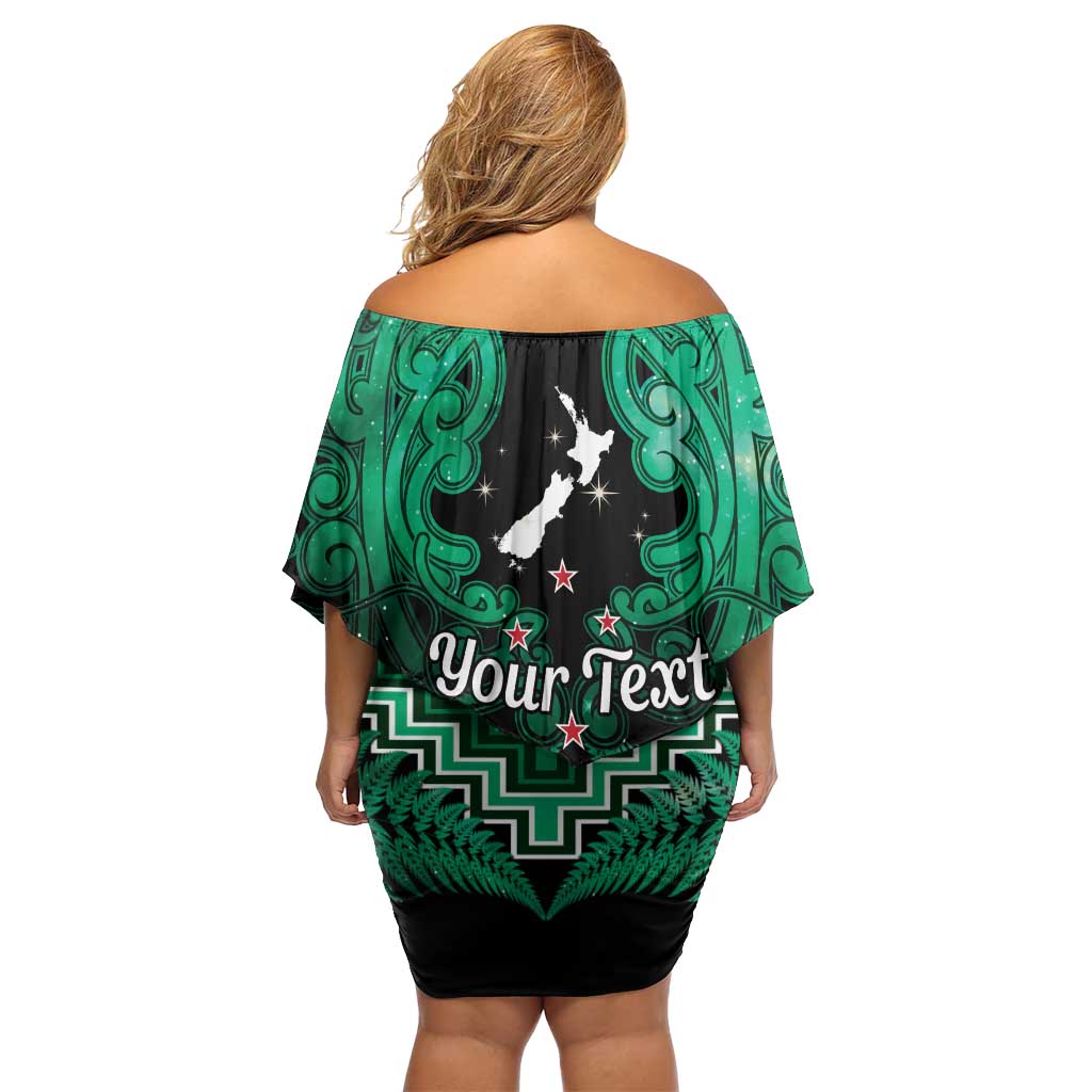 Personalised Aotearoa Matariki Off Shoulder Short Dress Green Fern Maori Poutama