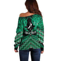 Personalised Aotearoa Matariki Off Shoulder Sweater Green Fern Maori Poutama