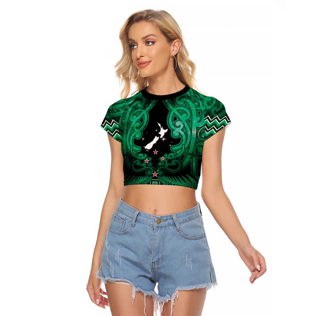 Personalised Aotearoa Matariki Raglan Cropped T Shirt Green Fern Maori Poutama