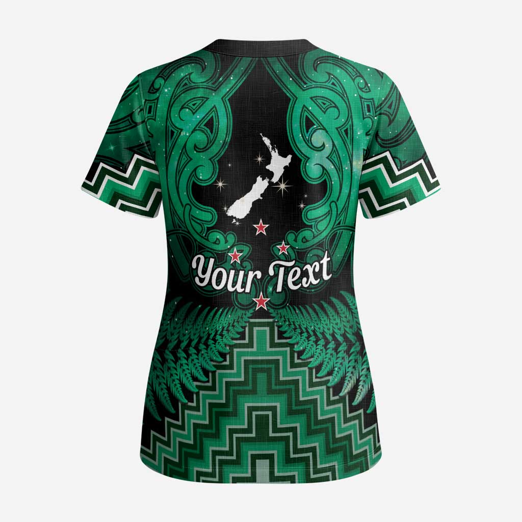 Personalised Aotearoa Matariki Scrub Top Green Fern Maori Poutama - Polynesian Pride