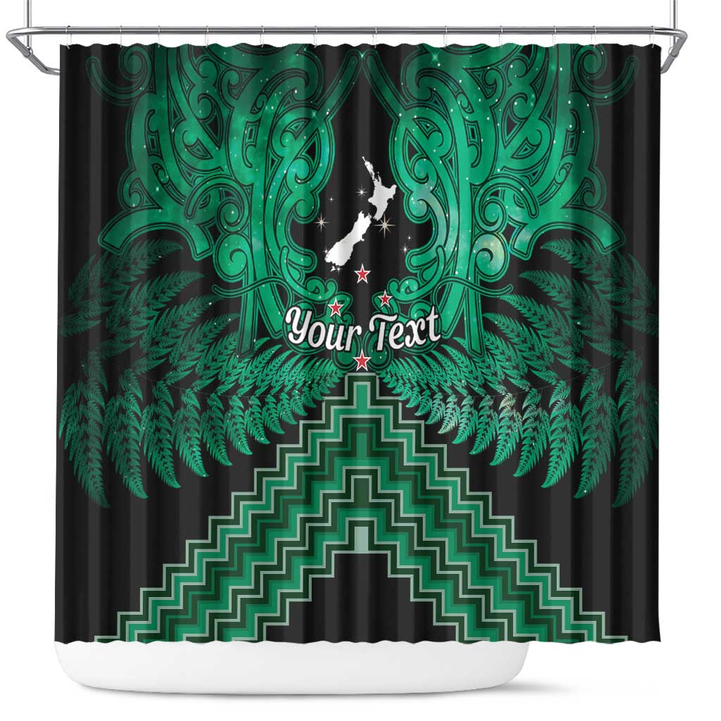 Personalised Aotearoa Matariki Shower Curtain Green Fern Maori Poutama