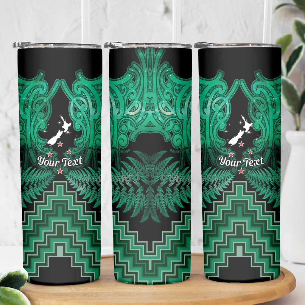 Personalised Aotearoa Matariki Skinny Tumbler Green Fern Maori Poutama
