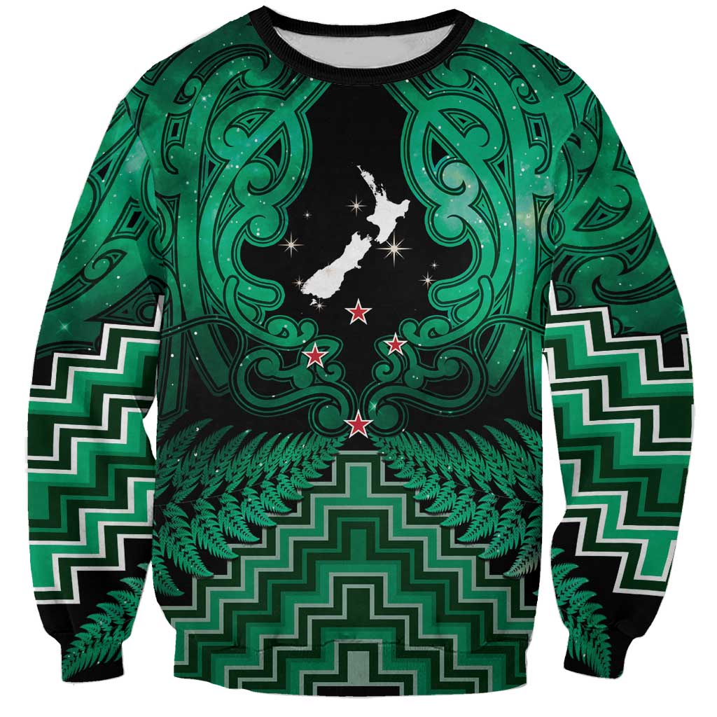 Personalised Aotearoa Matariki Sweatshirt Green Fern Maori Poutama
