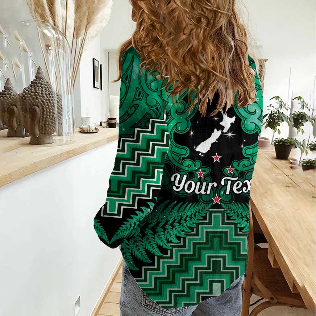 Personalised Aotearoa Matariki Women Casual Shirt Green Fern Maori Poutama