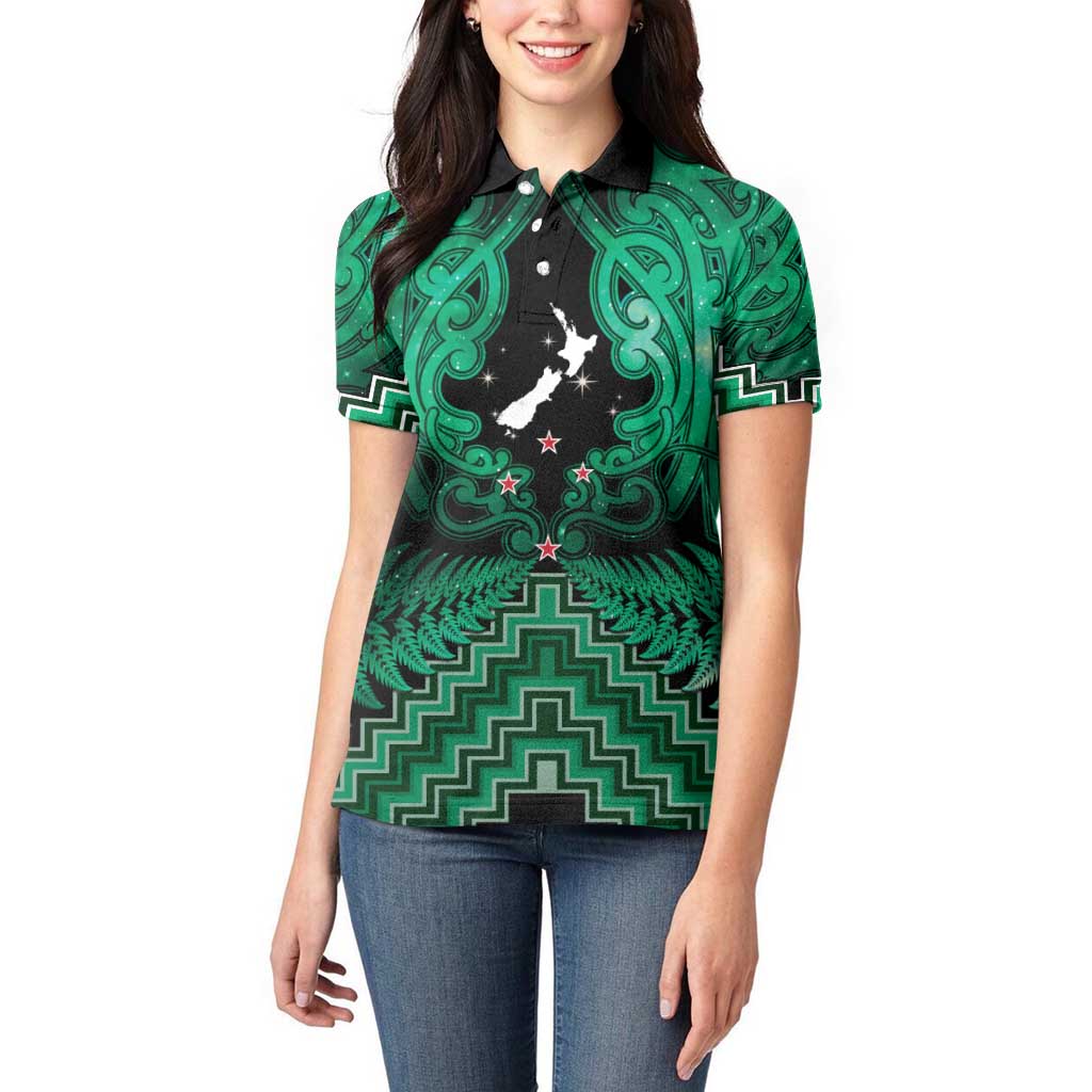 Personalised Aotearoa Matariki Women Polo Shirt Green Fern Maori Poutama