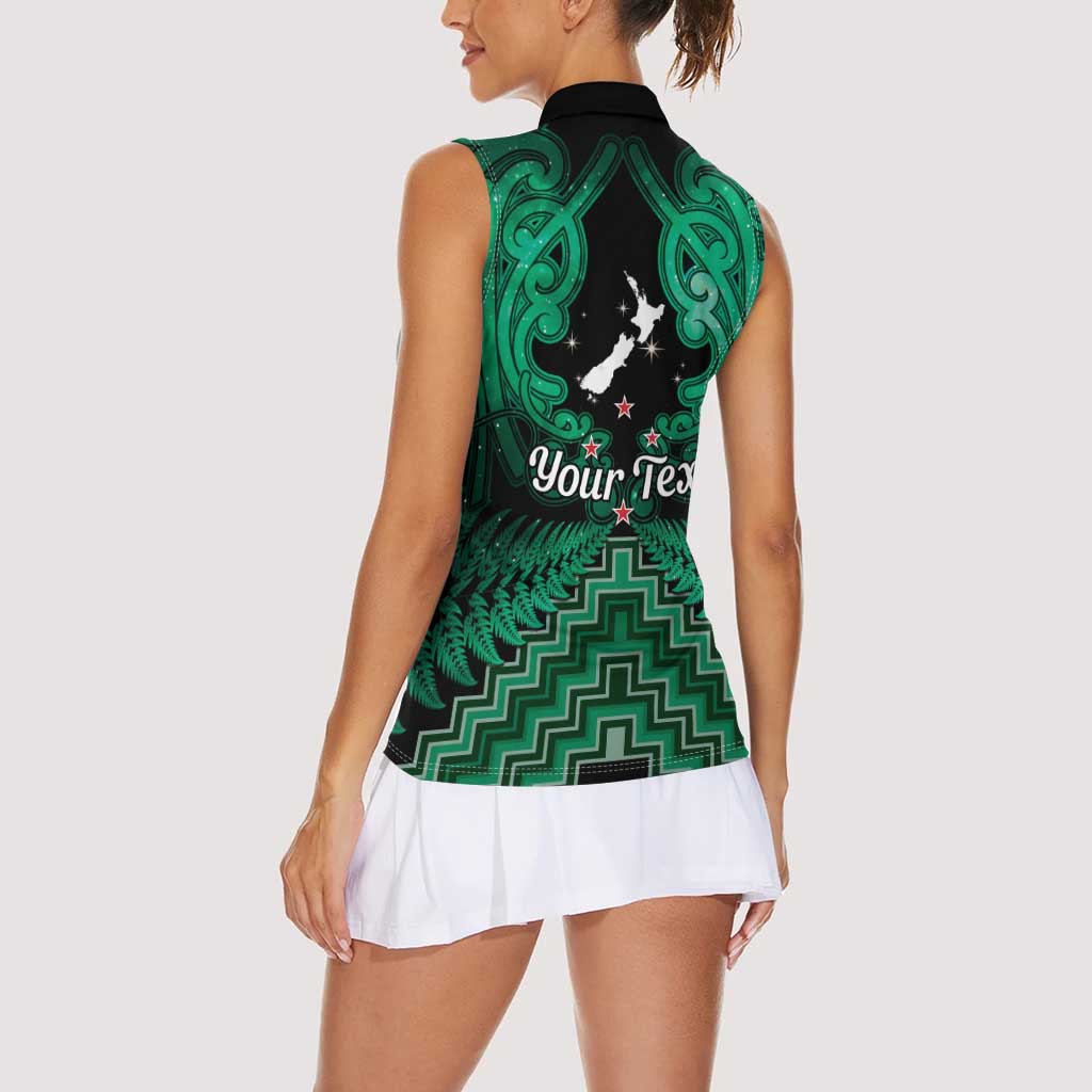 Personalised Aotearoa Matariki Women Sleeveless Polo Shirt Green Fern Maori Poutama