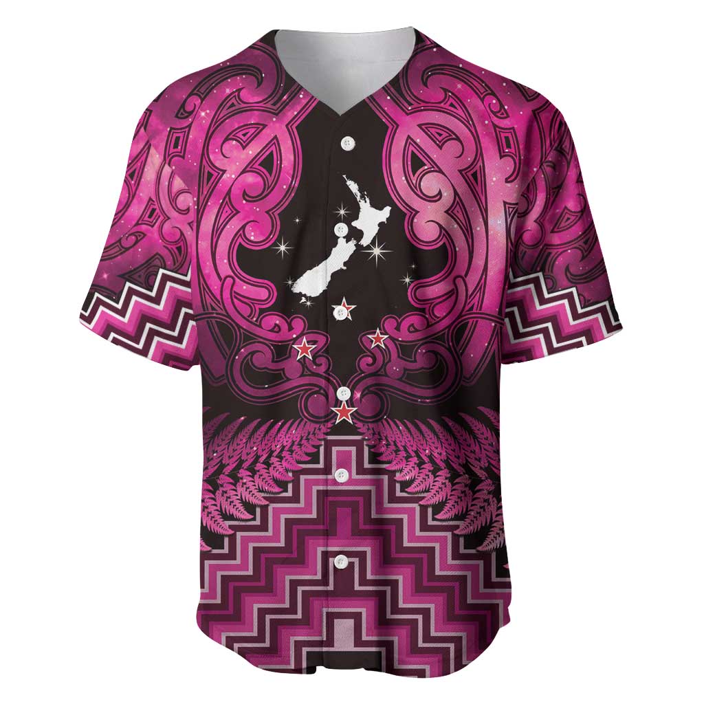 Personalised Aotearoa Matariki Baseball Jersey Pink Fern Maori Poutama