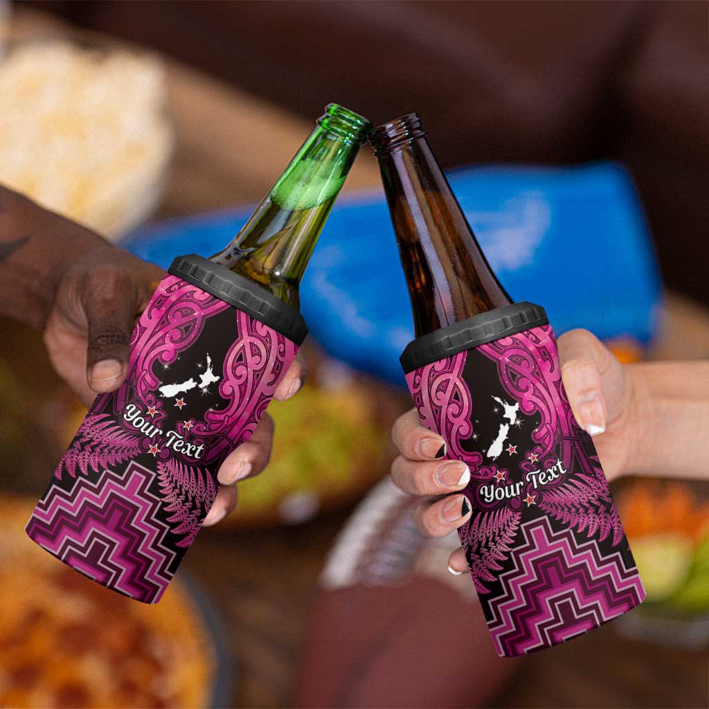 Personalised Aotearoa Matariki 4 in 1 Can Cooler Tumbler Pink Fern Maori Poutama