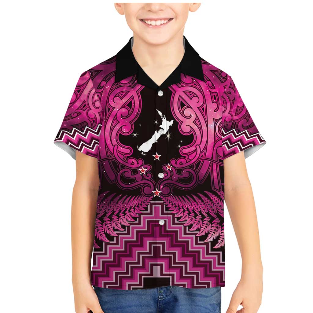 Personalised Aotearoa Matariki Family Matching Mermaid Dress and Hawaiian Shirt Pink Fern Maori Poutama
