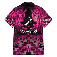 Personalised Aotearoa Matariki Family Matching Off Shoulder Maxi Dress and Hawaiian Shirt Pink Fern Maori Poutama