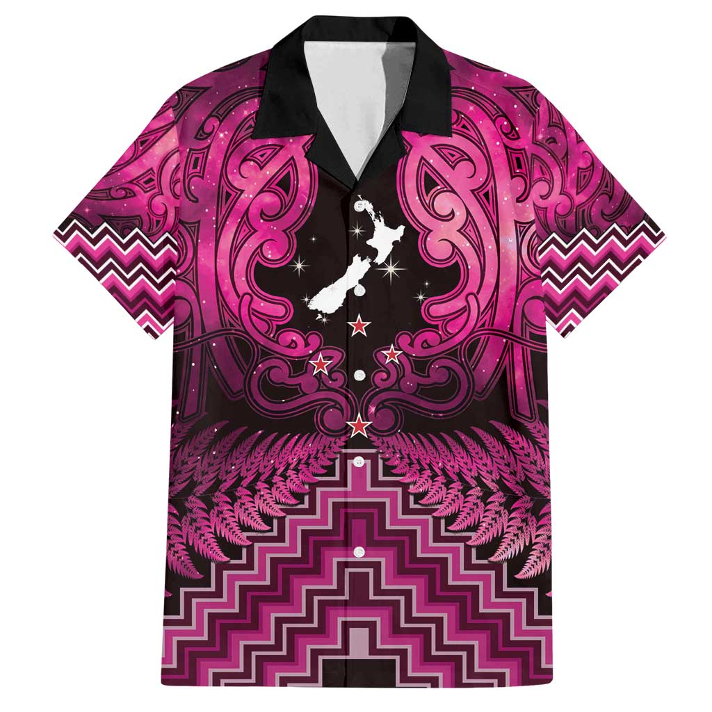 Personalised Aotearoa Matariki Family Matching Puletasi and Hawaiian Shirt Pink Fern Maori Poutama
