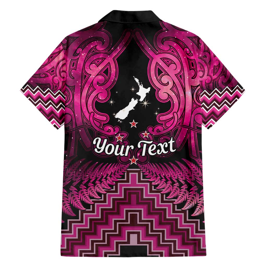 Personalised Aotearoa Matariki Family Matching Short Sleeve Bodycon Dress and Hawaiian Shirt Pink Fern Maori Poutama