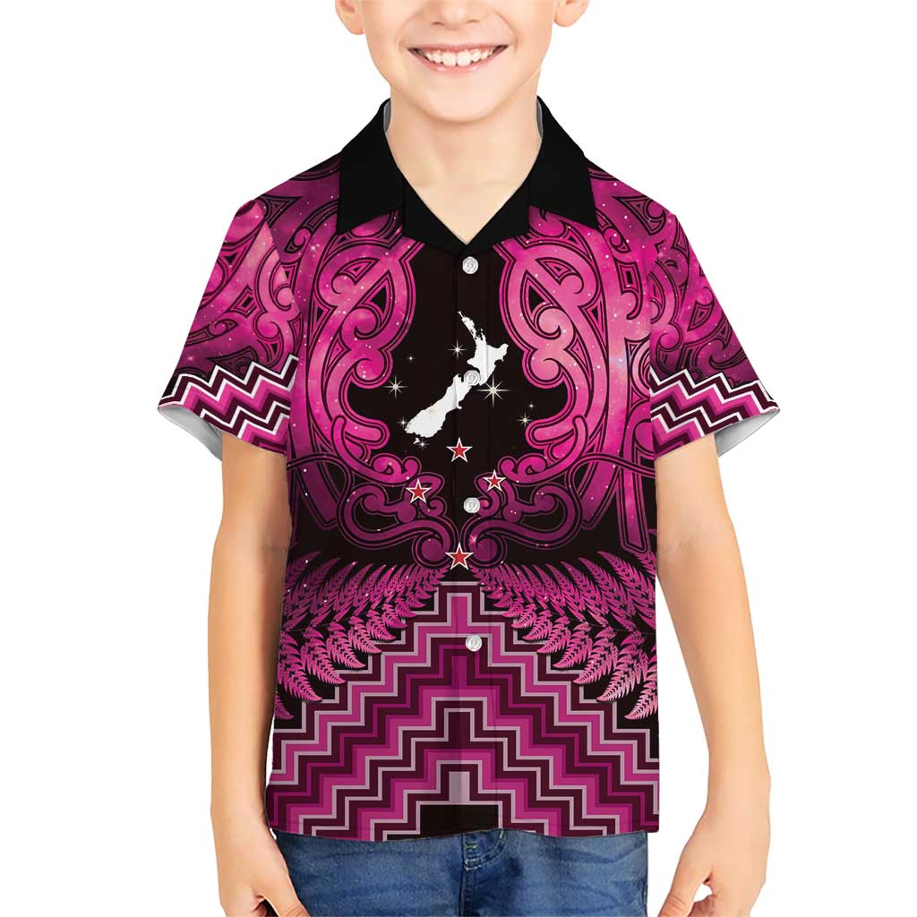 Personalised Aotearoa Matariki Kid Hawaiian Shirt Pink Fern Maori Poutama