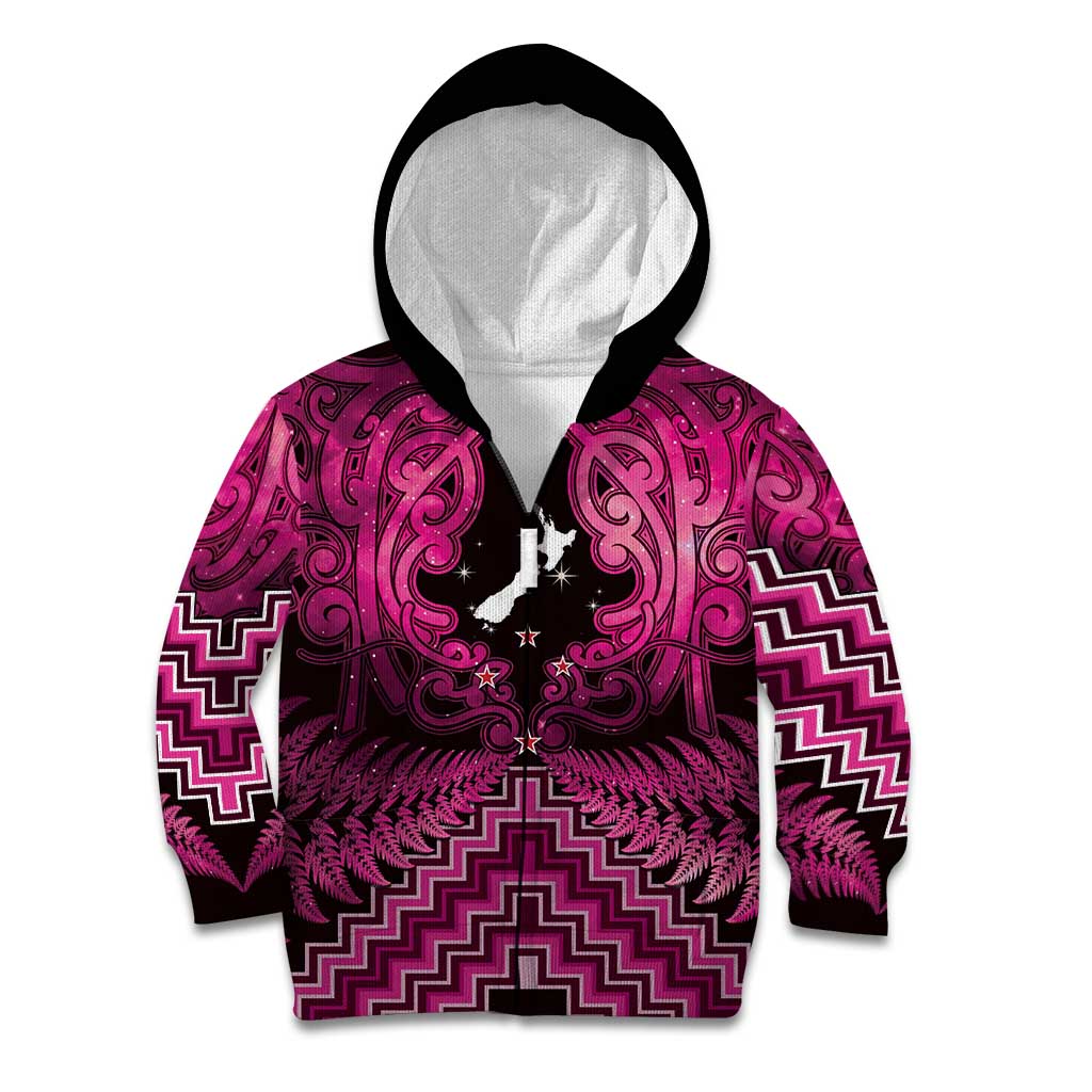 Personalised Aotearoa Matariki Kid Hoodie Pink Fern Maori Poutama