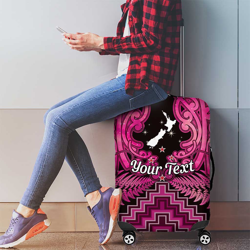 Personalised Aotearoa Matariki Luggage Cover Pink Fern Maori Poutama