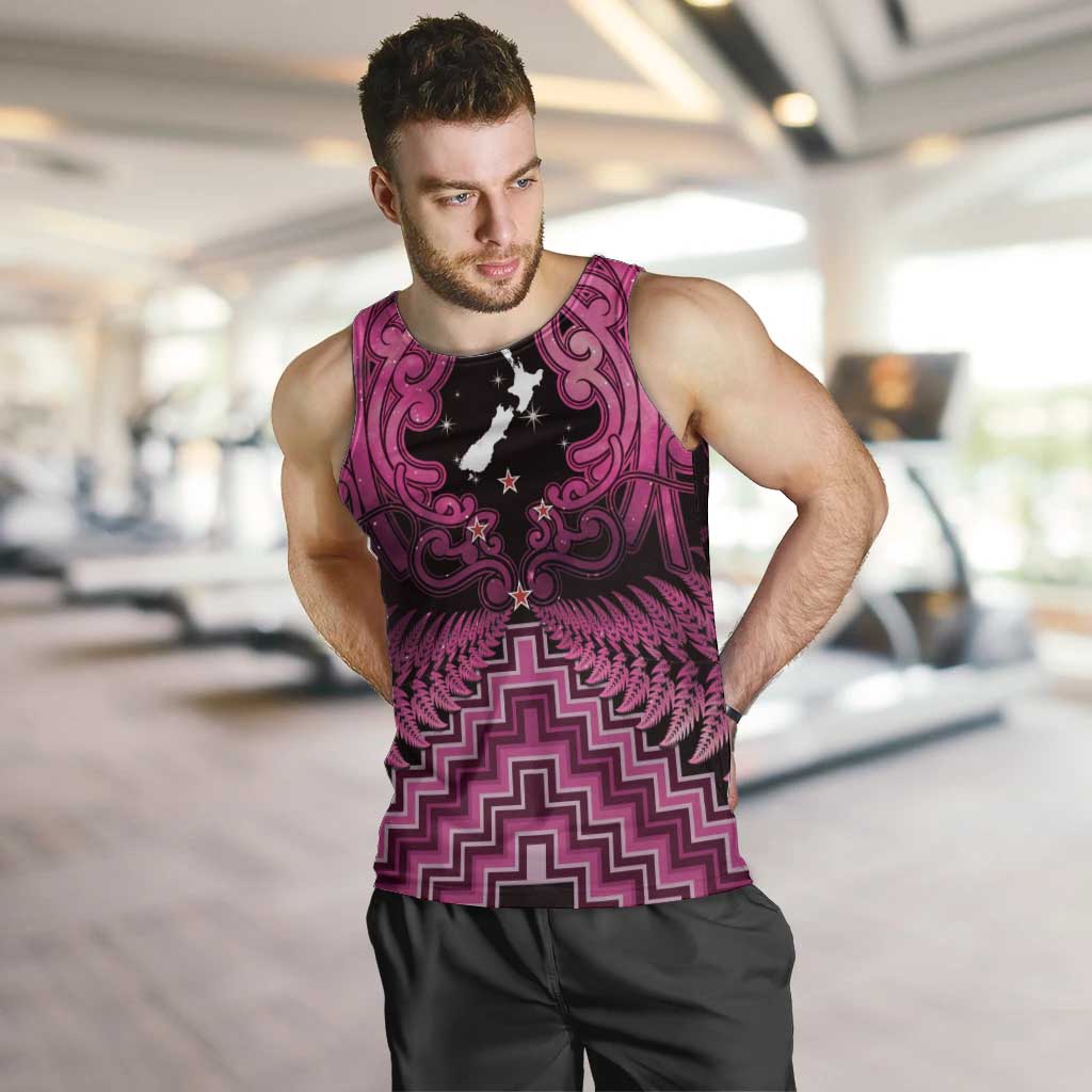 Personalised Aotearoa Matariki Men Tank Top Pink Fern Maori Poutama