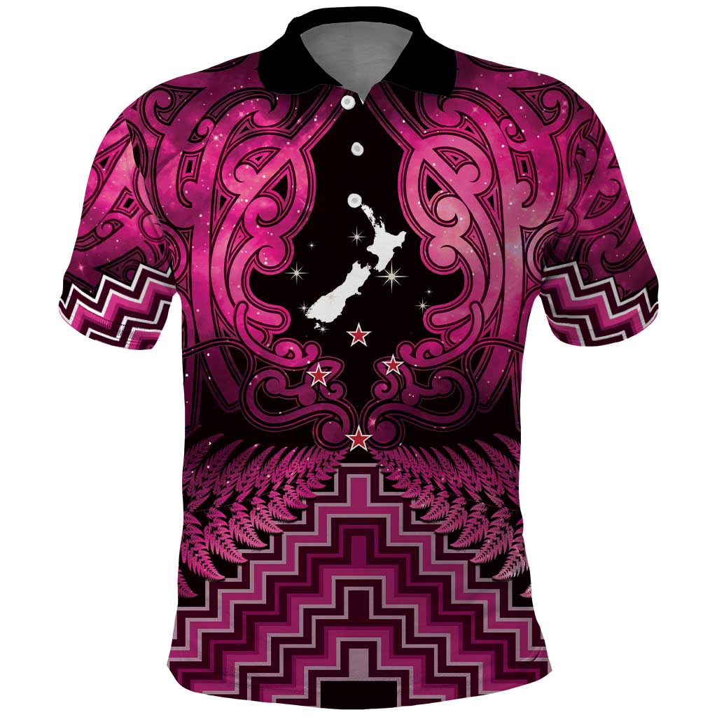 Personalised Aotearoa Matariki Polo Shirt Pink Fern Maori Poutama