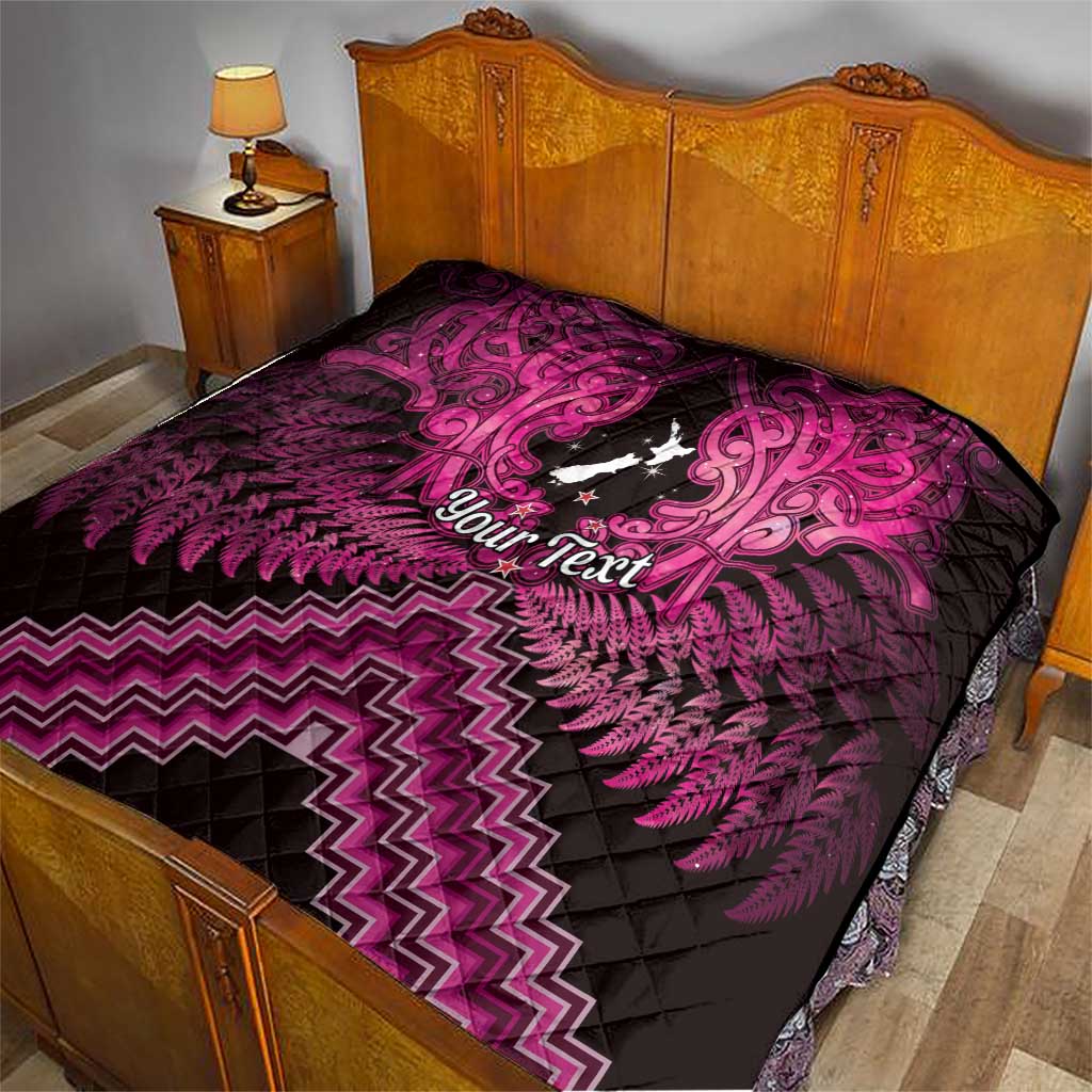 Personalised Aotearoa Matariki Quilt Pink Fern Maori Poutama