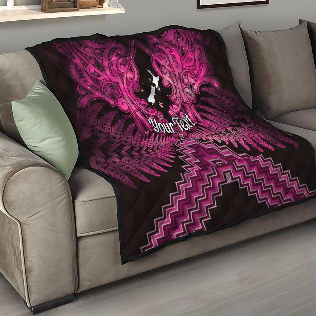 Personalised Aotearoa Matariki Quilt Pink Fern Maori Poutama