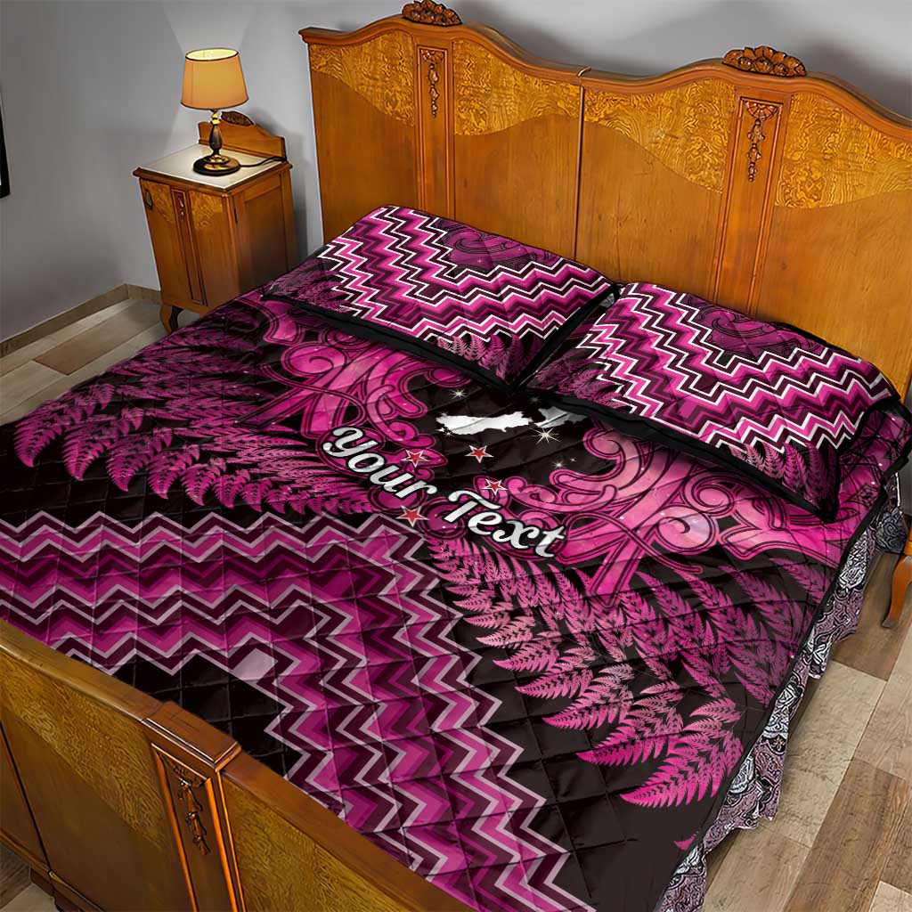 Personalised Aotearoa Matariki Quilt Bed Set Pink Fern Maori Poutama