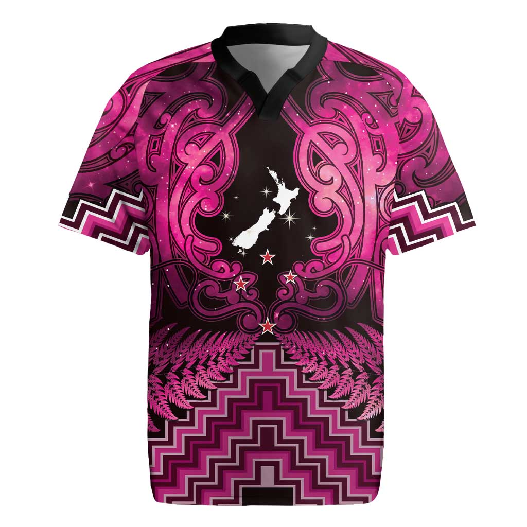 Personalised Aotearoa Matariki Rugby Jersey Pink Fern Maori Poutama