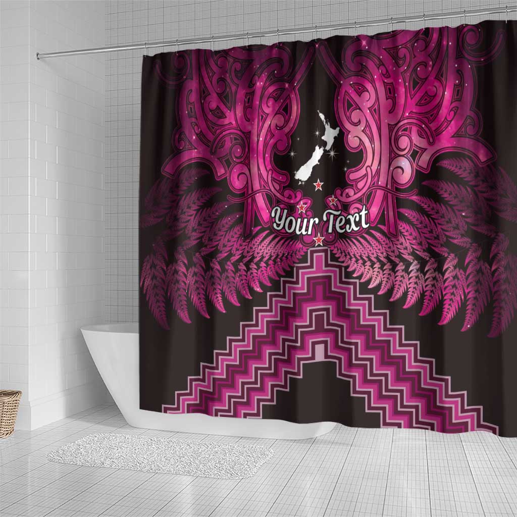 Personalised Aotearoa Matariki Shower Curtain Pink Fern Maori Poutama