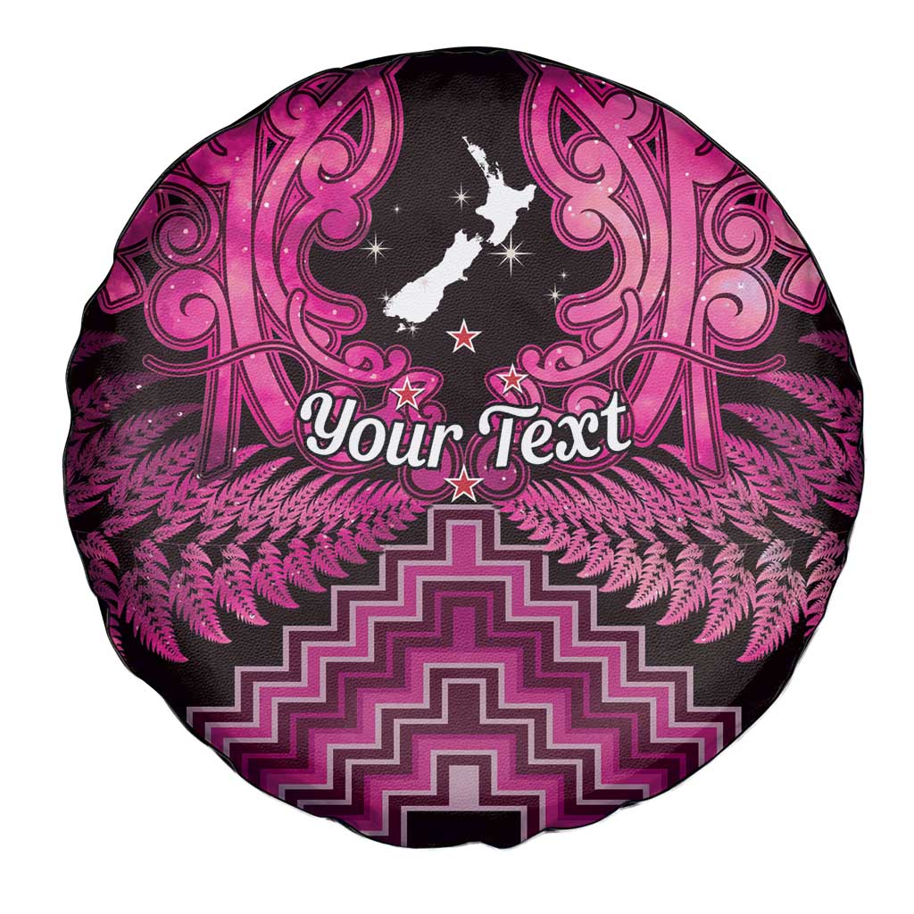 Personalised Aotearoa Matariki Spare Tire Cover Pink Fern Maori Poutama