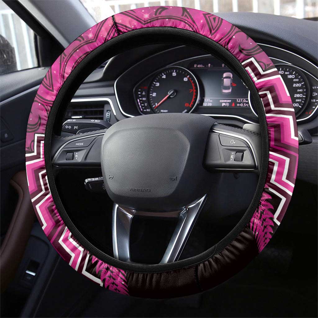 Aotearoa Matariki Steering Wheel Cover Pink Fern Maori Poutama