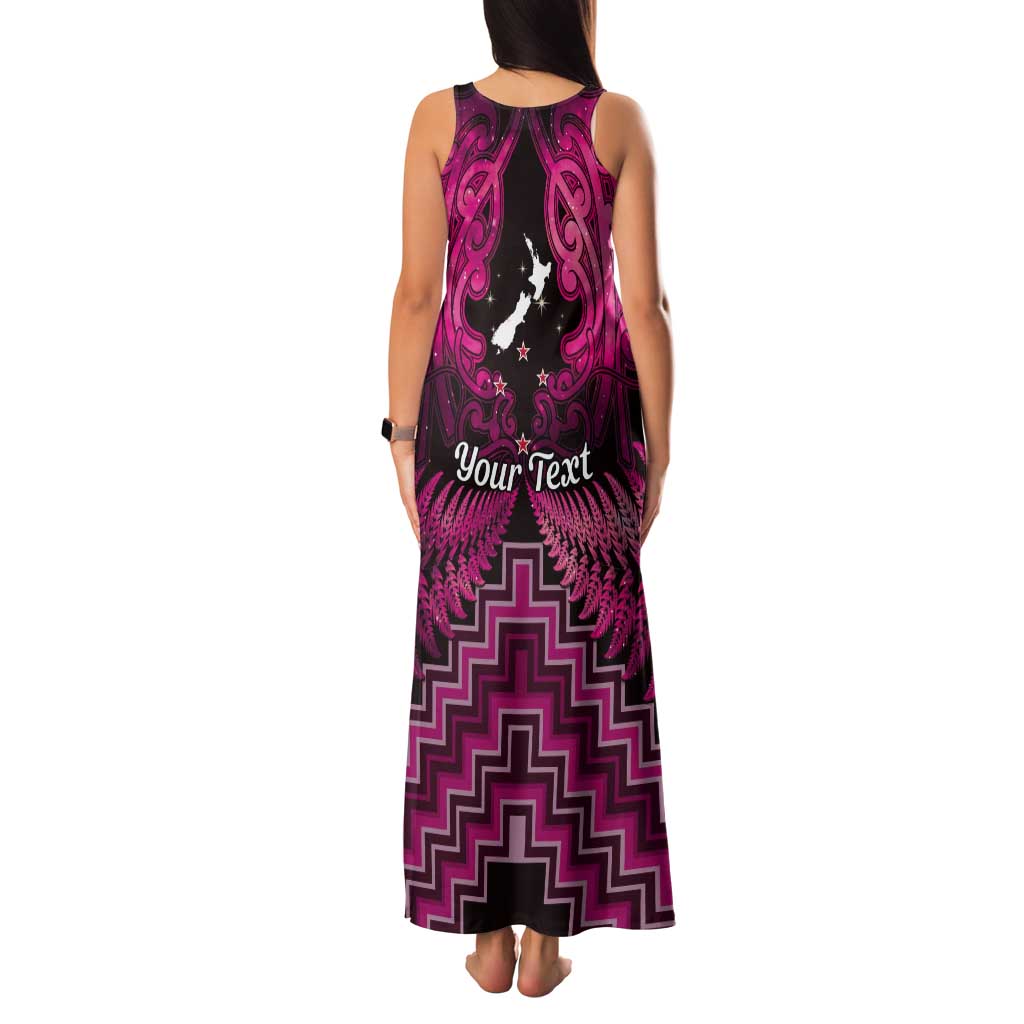 Personalised Aotearoa Matariki Tank Maxi Dress Pink Fern Maori Poutama