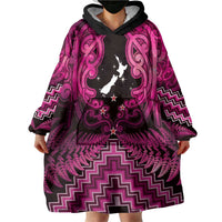 Personalised Aotearoa Matariki Wearable Blanket Hoodie Pink Fern Maori Poutama