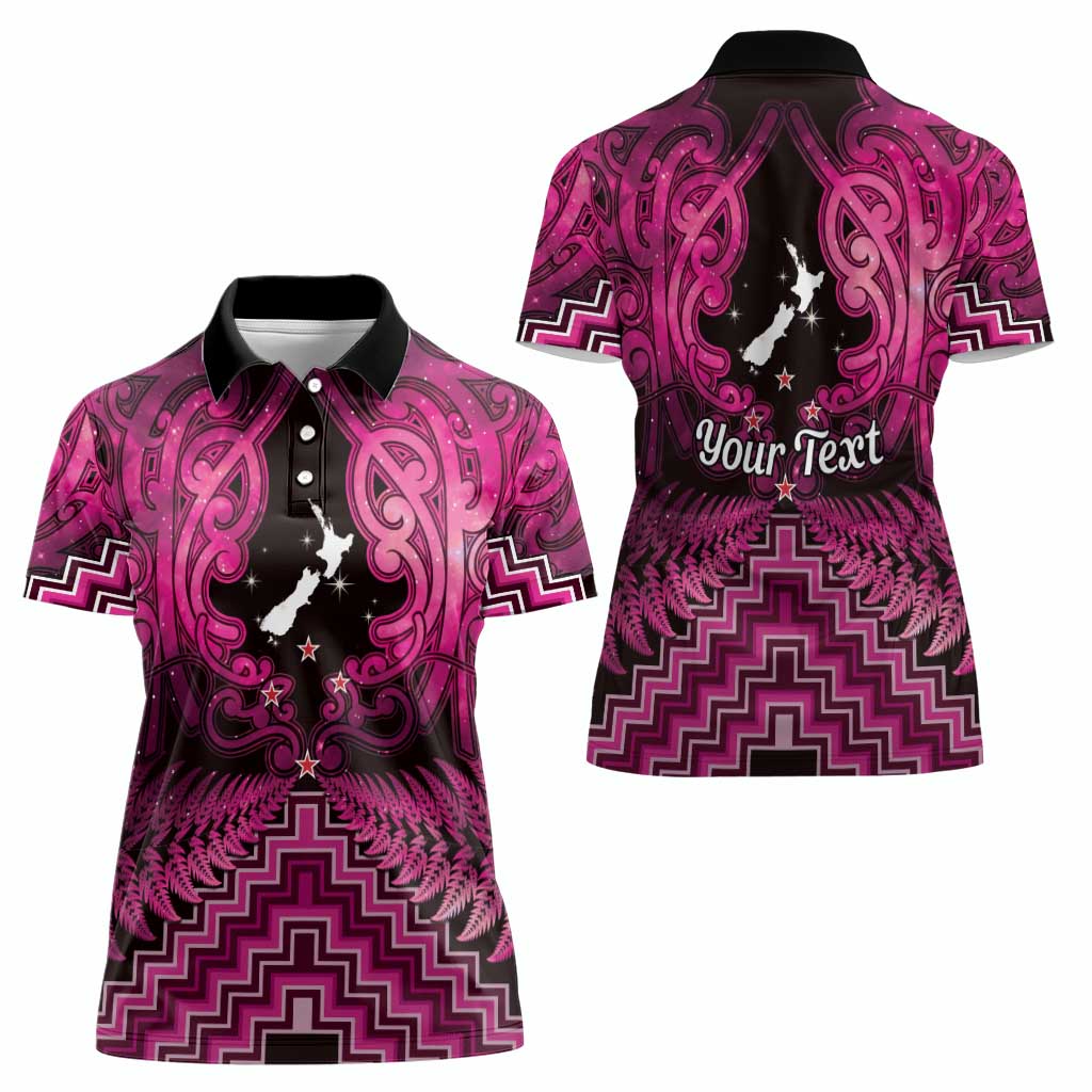 Personalised Aotearoa Matariki Women Polo Shirt Pink Fern Maori Poutama
