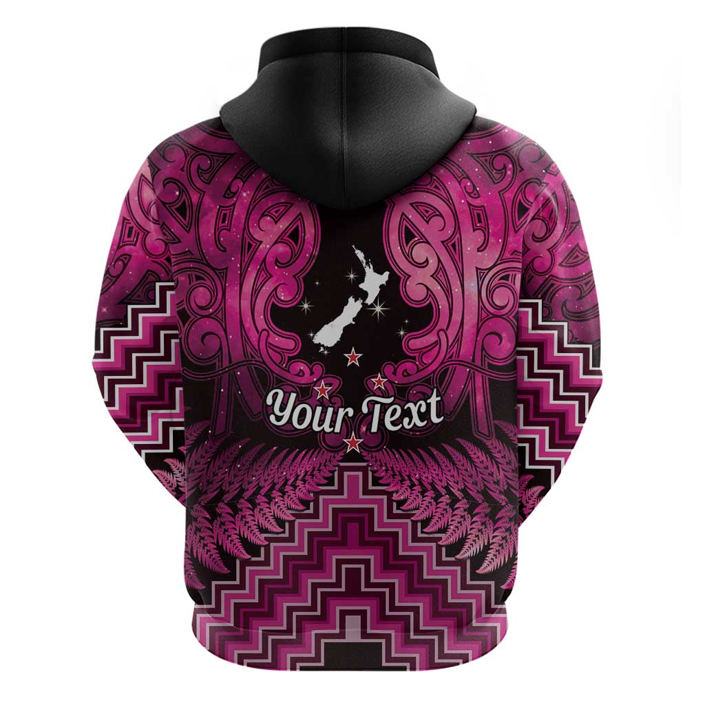 Personalised Aotearoa Matariki Zip Hoodie Pink Fern Maori Poutama